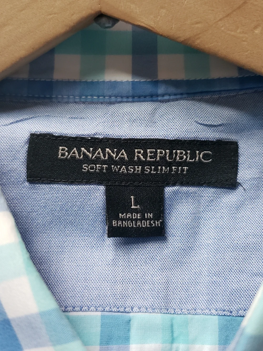 Banana Republic Blue & Green Plaid Button-Down Shirt Soft Wash Slim Fit